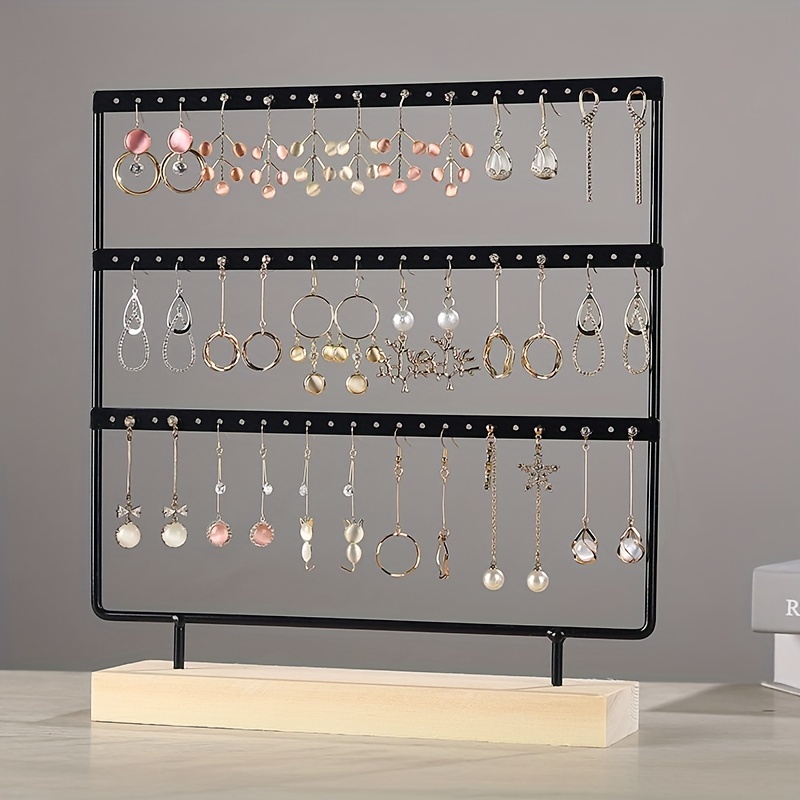 3 Tiers 72 Holes Earring Display Holder Metal Jewelry Storage Organizer